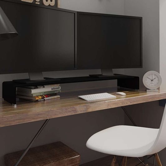 244141 vidaXL TV Stand/Monitor Riser Glass Black 120x30x13 cm