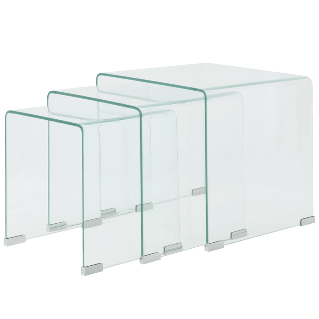 244190 vidaXL Three Piece Nesting Table Set Tempered Glass Clear