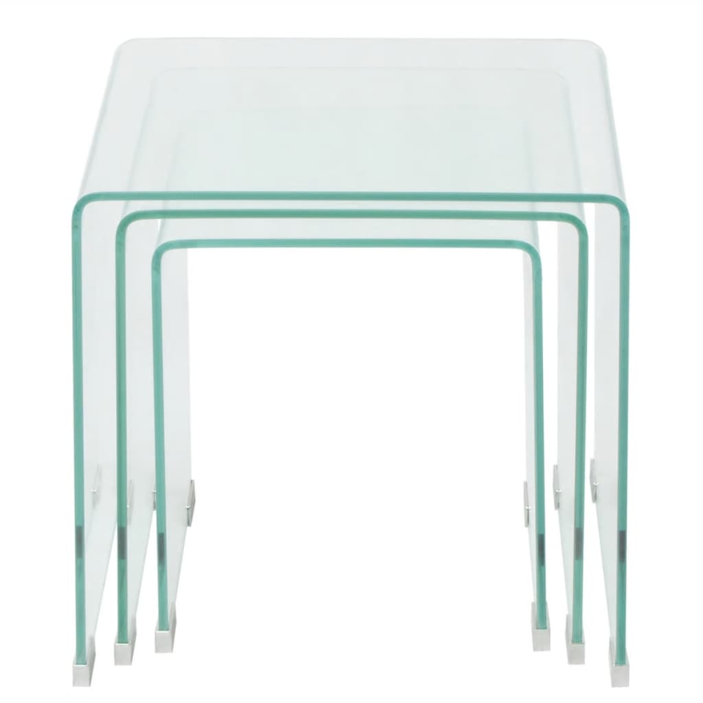 244190 vidaXL Three Piece Nesting Table Set Tempered Glass Clear
