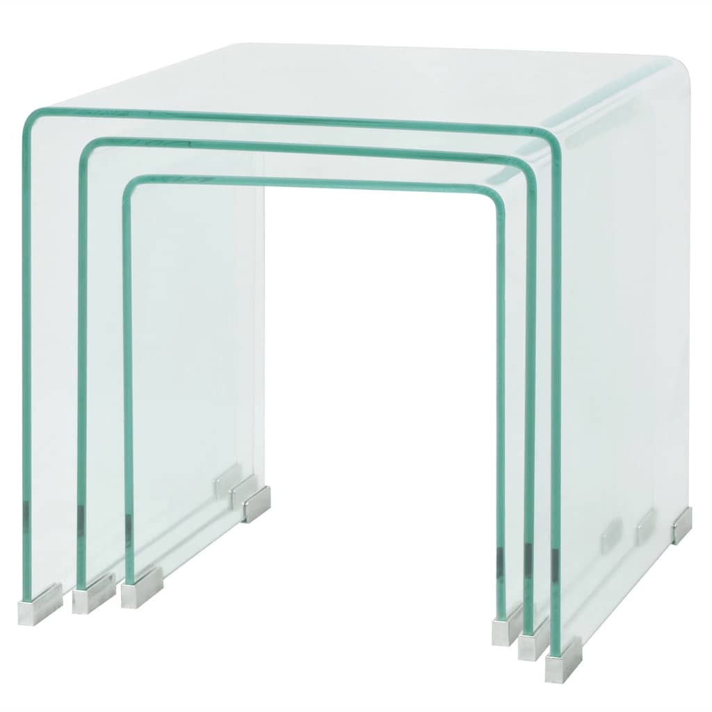 244190 vidaXL Three Piece Nesting Table Set Tempered Glass Clear