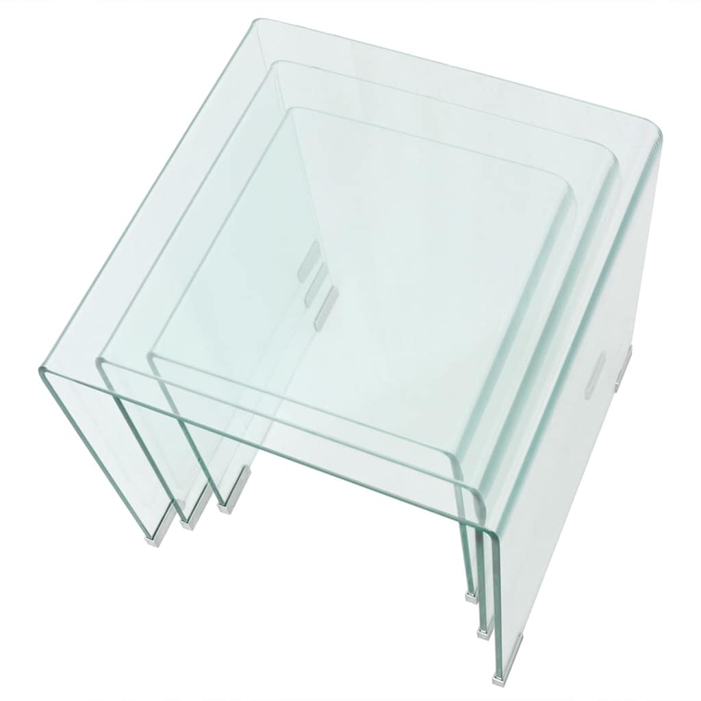 244190 vidaXL Three Piece Nesting Table Set Tempered Glass Clear