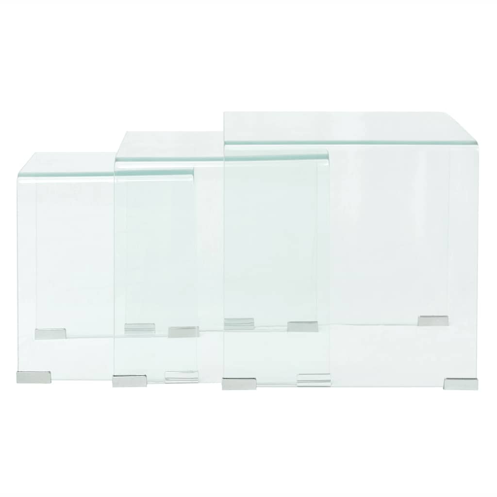 244190 vidaXL Three Piece Nesting Table Set Tempered Glass Clear