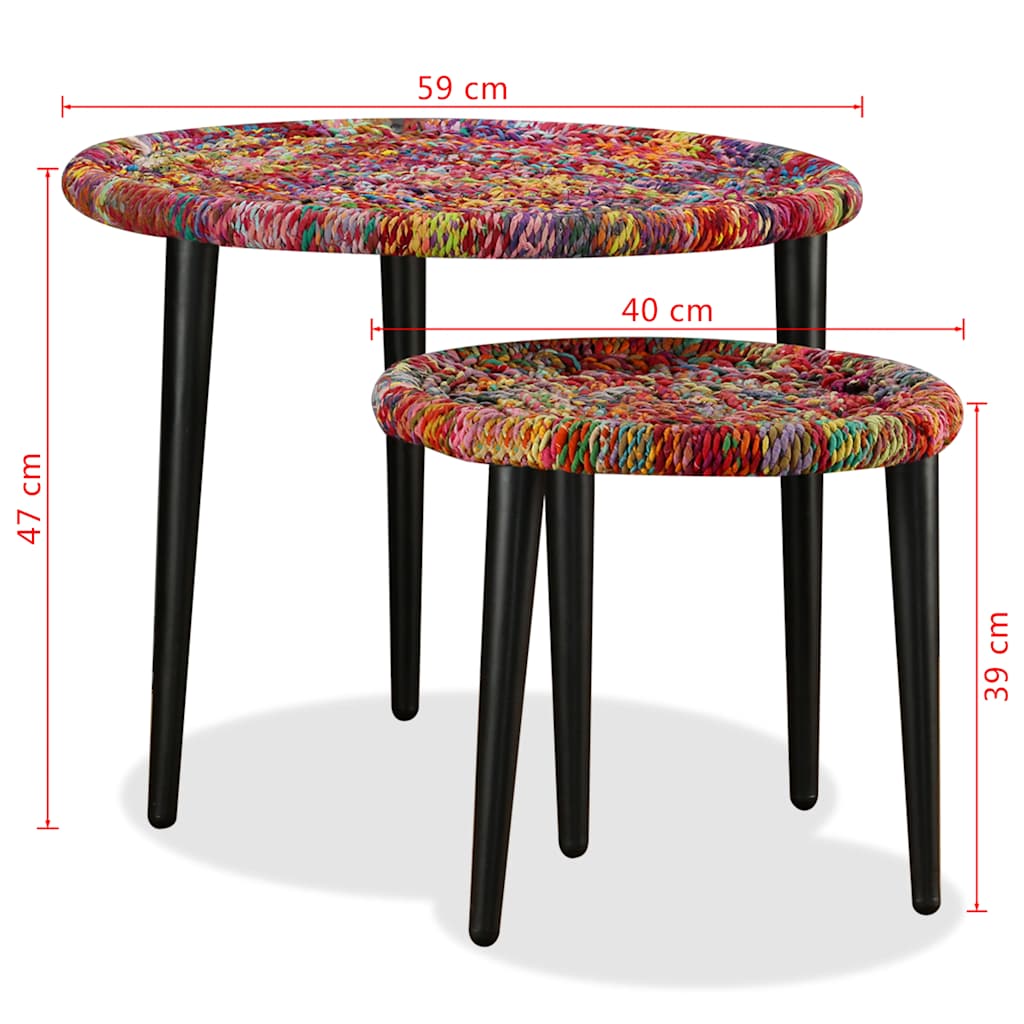 244213 vidaXL Coffee Table Set 2 Pieces Chindi Weave Details Multicolour
