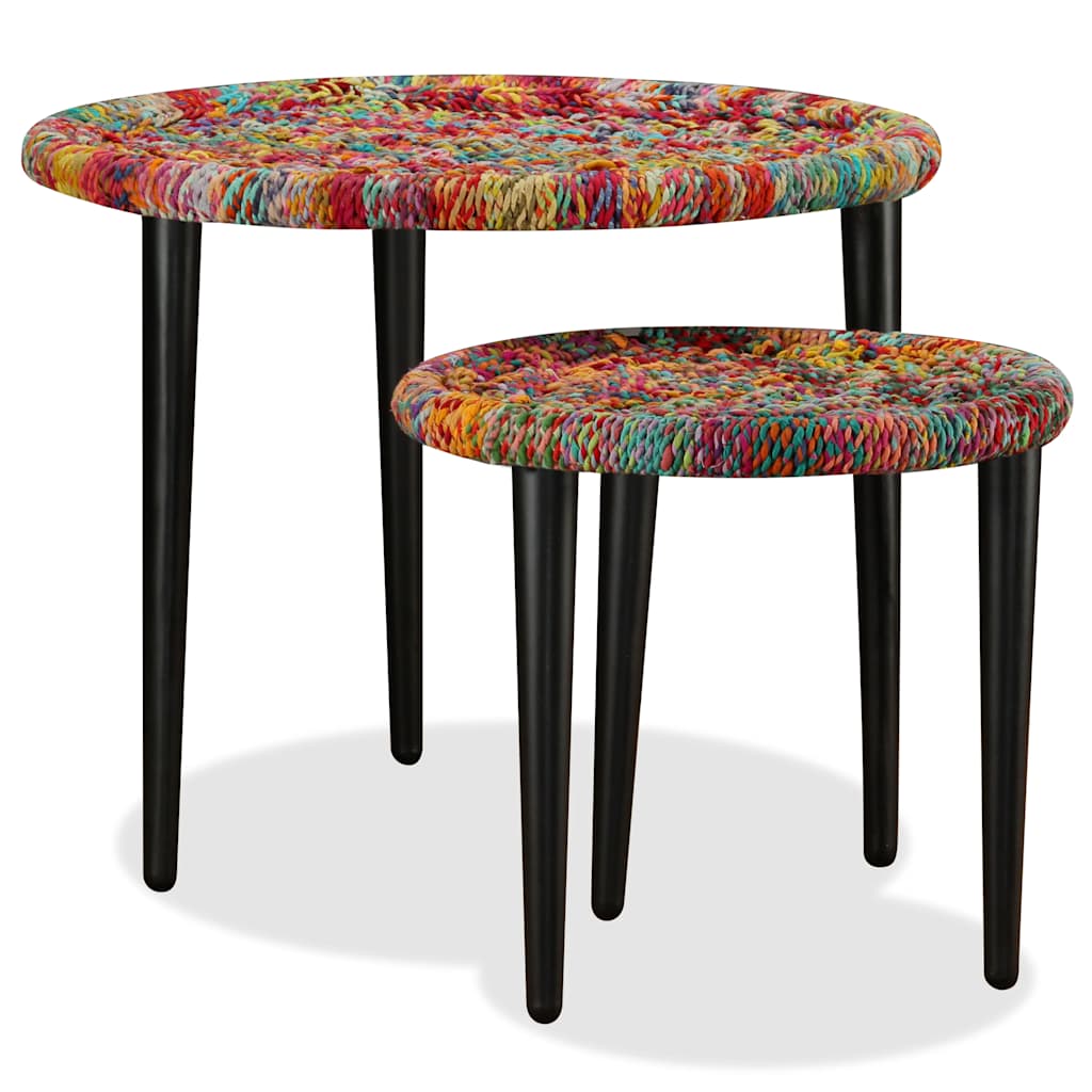 244213 vidaXL Coffee Table Set 2 Pieces Chindi Weave Details Multicolour