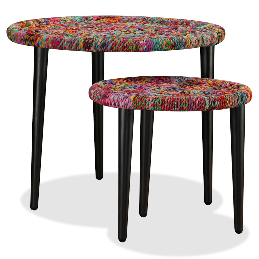 244213 vidaXL Coffee Table Set 2 Pieces Chindi Weave Details Multicolour