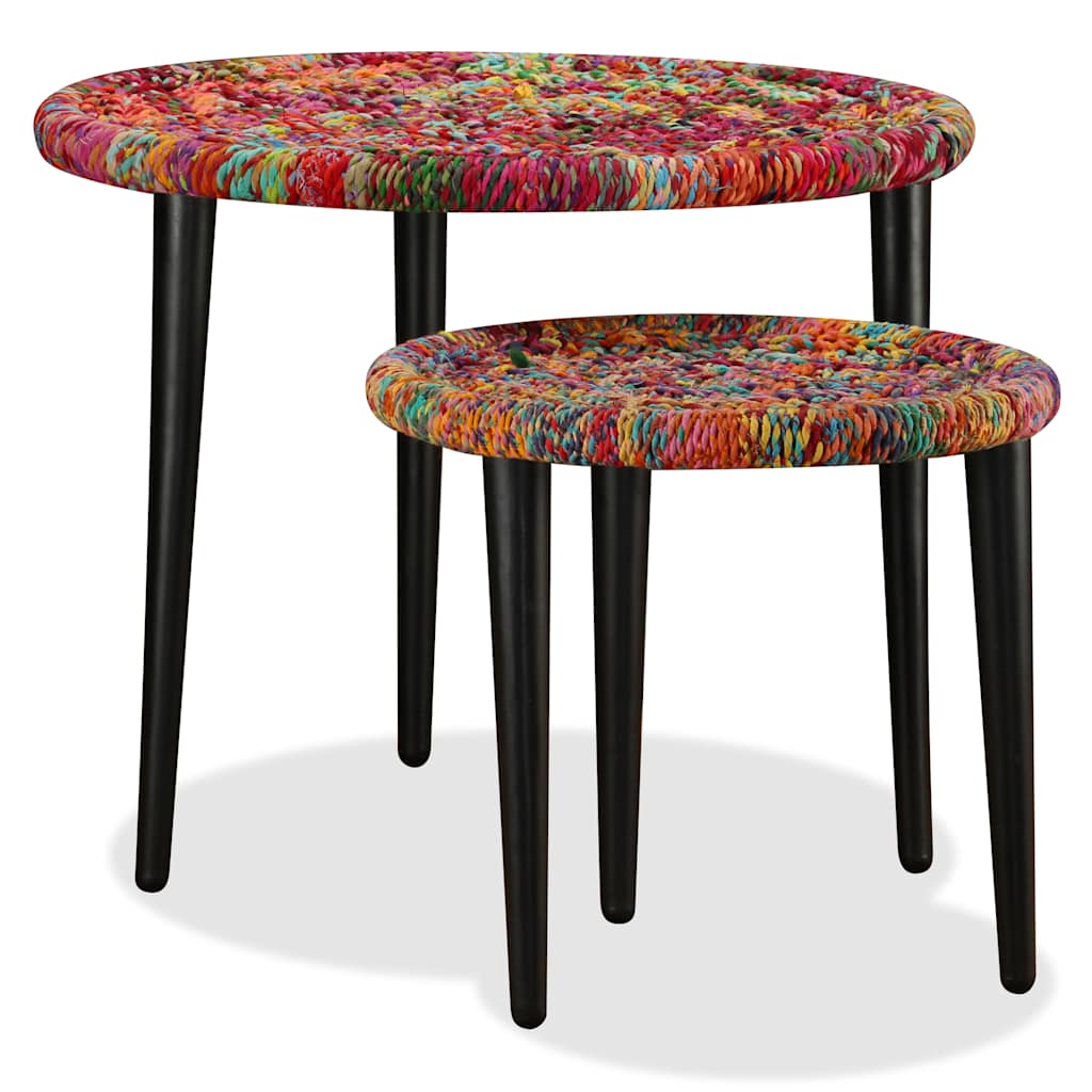 244213 vidaXL Coffee Table Set 2 Pieces Chindi Weave Details Multicolour