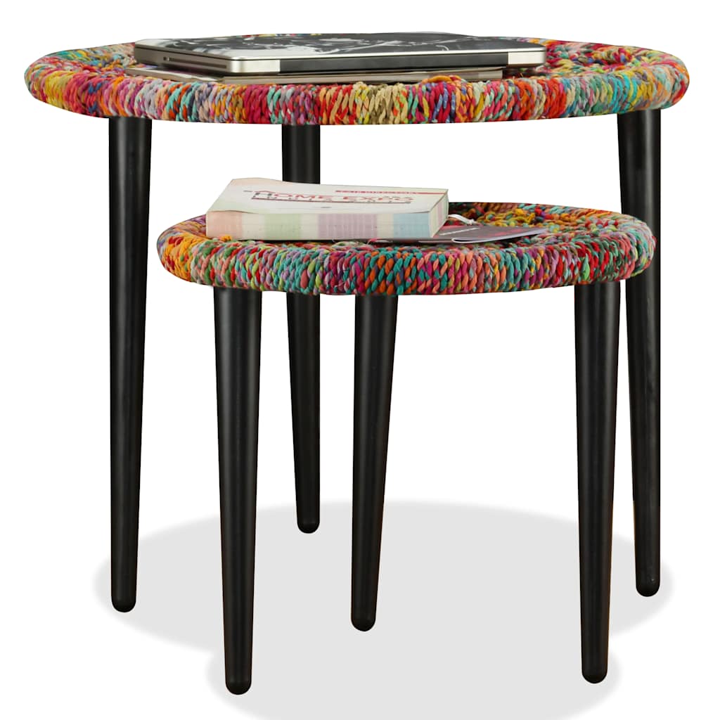 244213 vidaXL Coffee Table Set 2 Pieces Chindi Weave Details Multicolour
