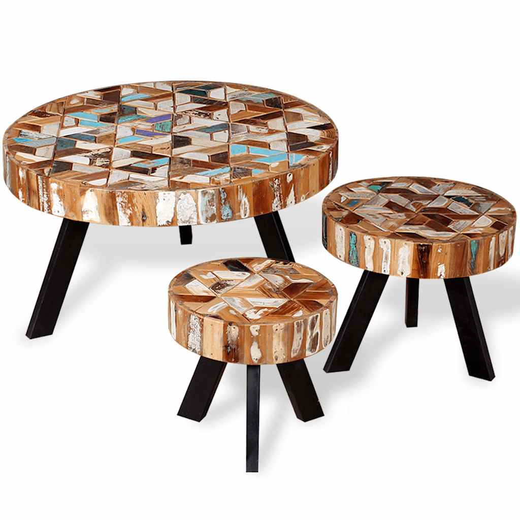 244229 vidaXL Three Piece Coffee Table Set Solid Reclaimed Wood