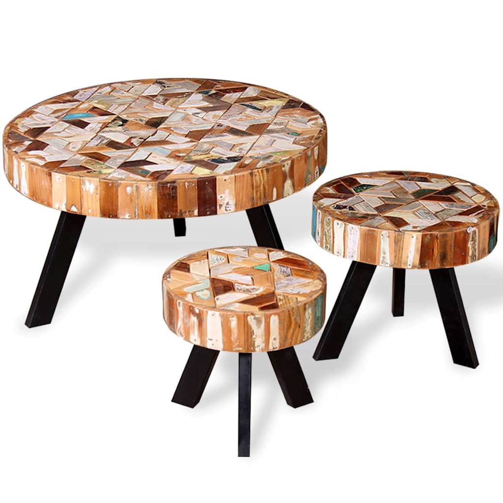 244229 vidaXL Three Piece Coffee Table Set Solid Reclaimed Wood