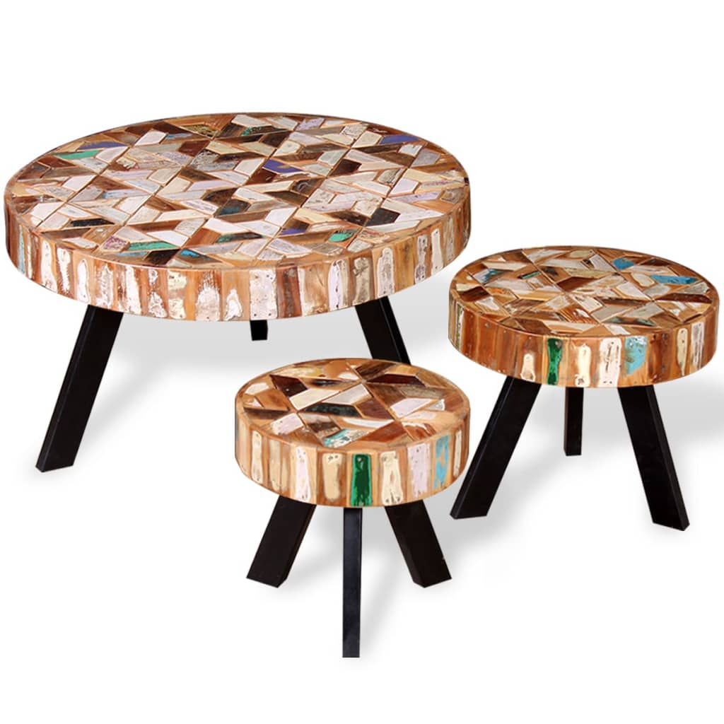 244229 vidaXL Three Piece Coffee Table Set Solid Reclaimed Wood