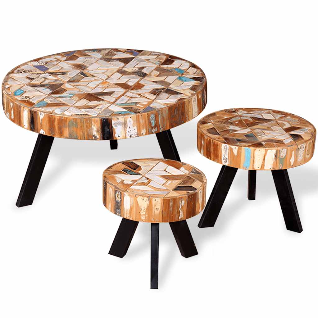 244229 vidaXL Three Piece Coffee Table Set Solid Reclaimed Wood