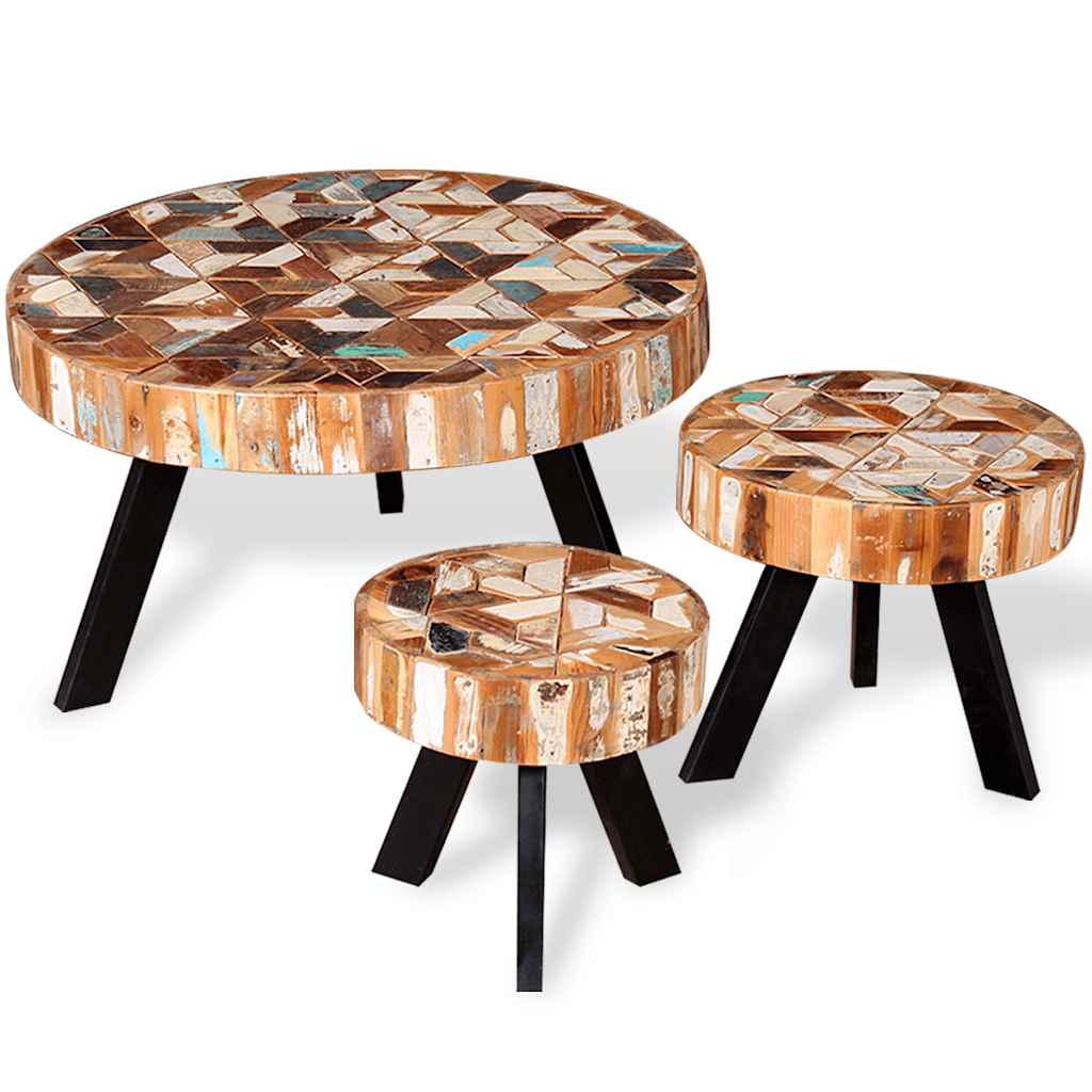 244229 vidaXL Three Piece Coffee Table Set Solid Reclaimed Wood