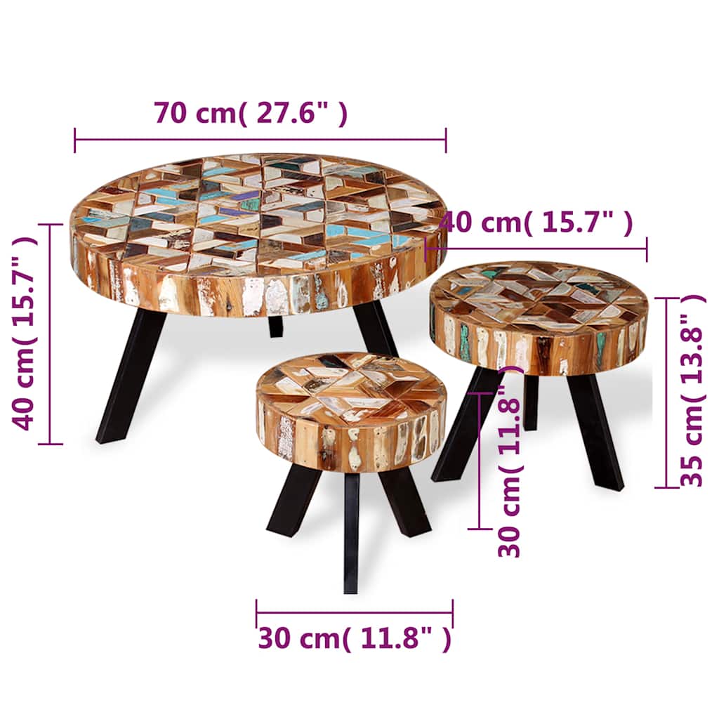 244229 vidaXL Three Piece Coffee Table Set Solid Reclaimed Wood