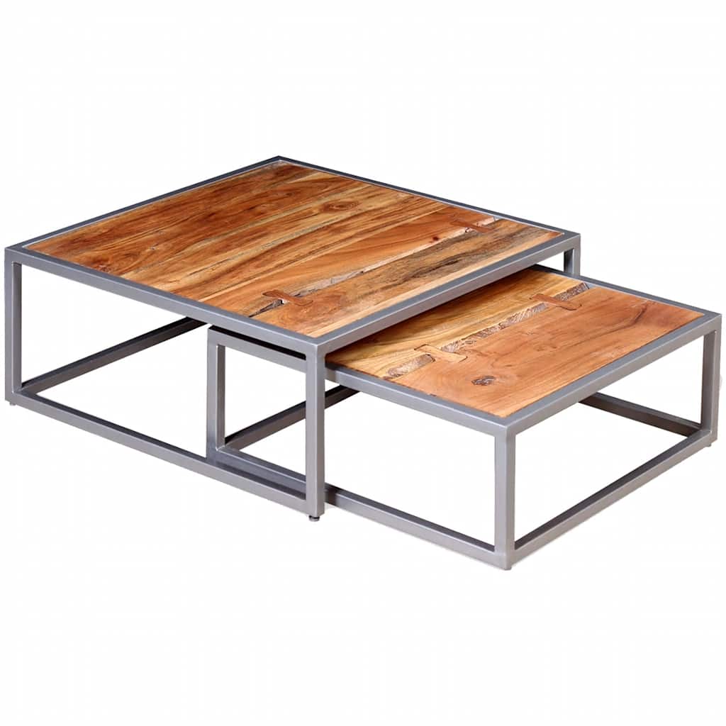 244232 vidaXL Two Piece Coffee Table Set Solid Acacia Wood