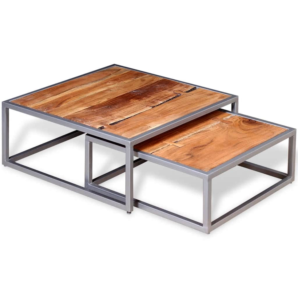 244232 vidaXL Two Piece Coffee Table Set Solid Acacia Wood