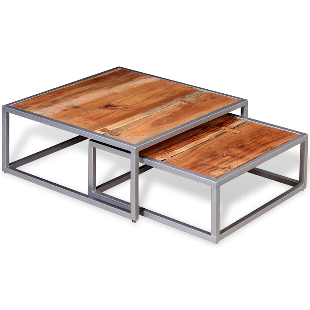 244232 vidaXL Two Piece Coffee Table Set Solid Acacia Wood