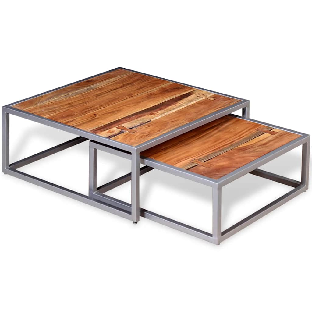 244232 vidaXL Two Piece Coffee Table Set Solid Acacia Wood