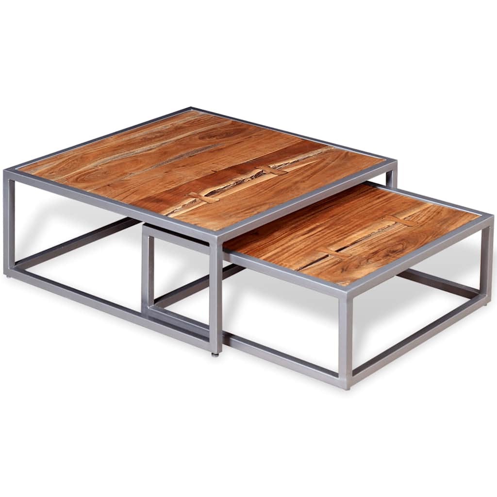 244232 vidaXL Two Piece Coffee Table Set Solid Acacia Wood