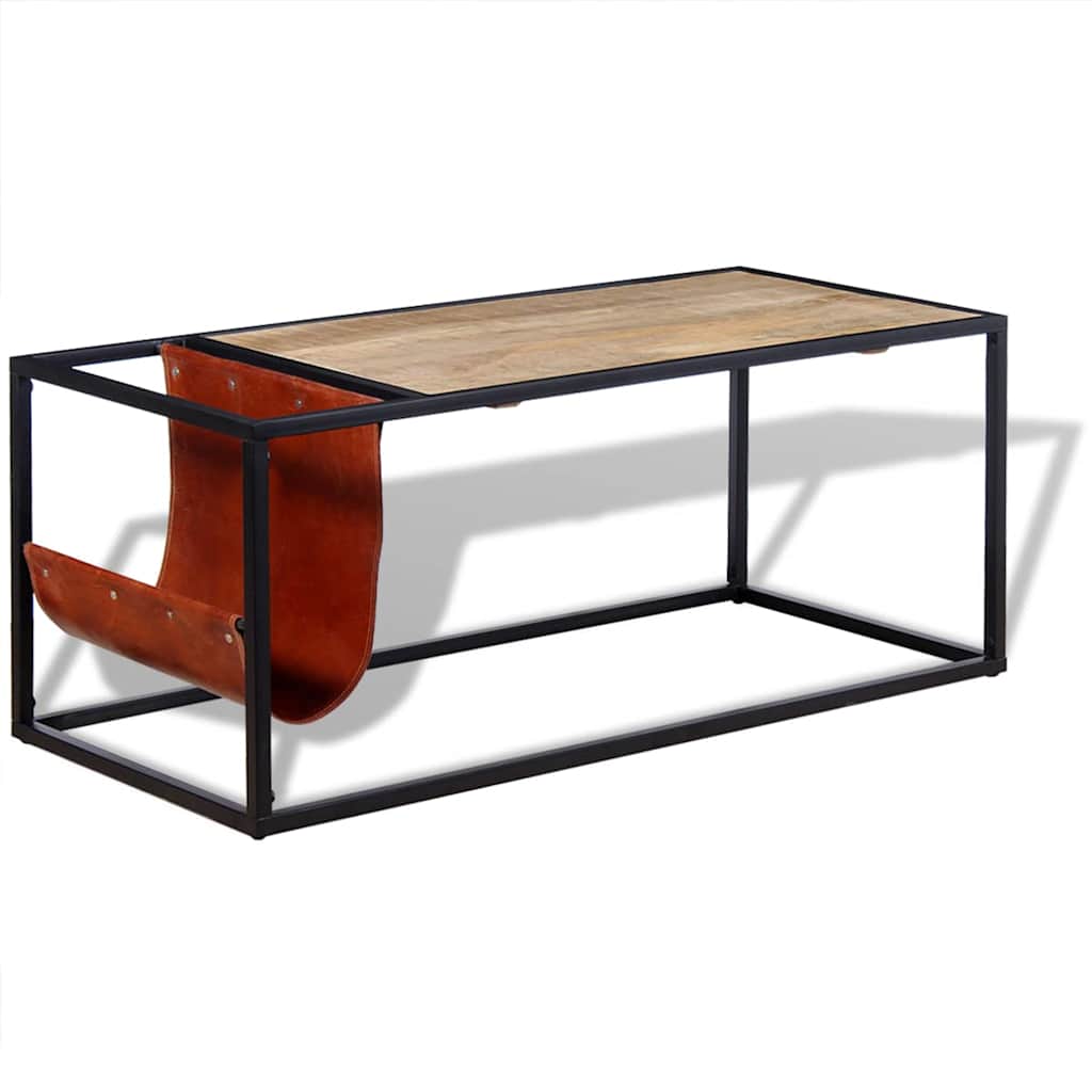 244241 vidaXL Coffee Table with Genuine Leather Magazine Holder 110x50x45 cm