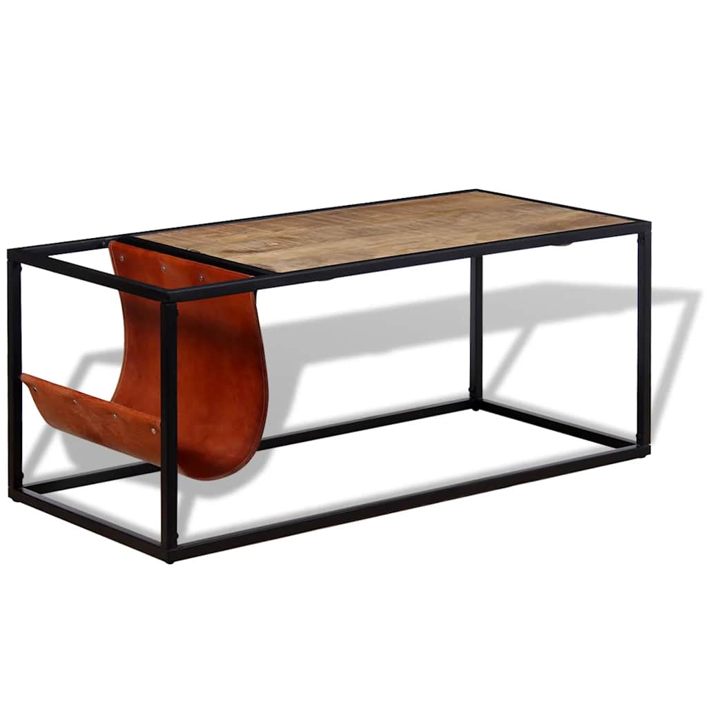 244241 vidaXL Coffee Table with Genuine Leather Magazine Holder 110x50x45 cm