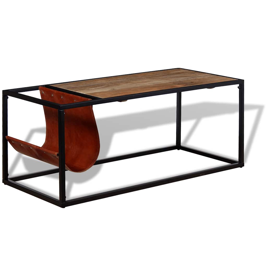 244241 vidaXL Coffee Table with Genuine Leather Magazine Holder 110x50x45 cm