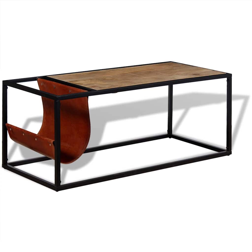 244241 vidaXL Coffee Table with Genuine Leather Magazine Holder 110x50x45 cm