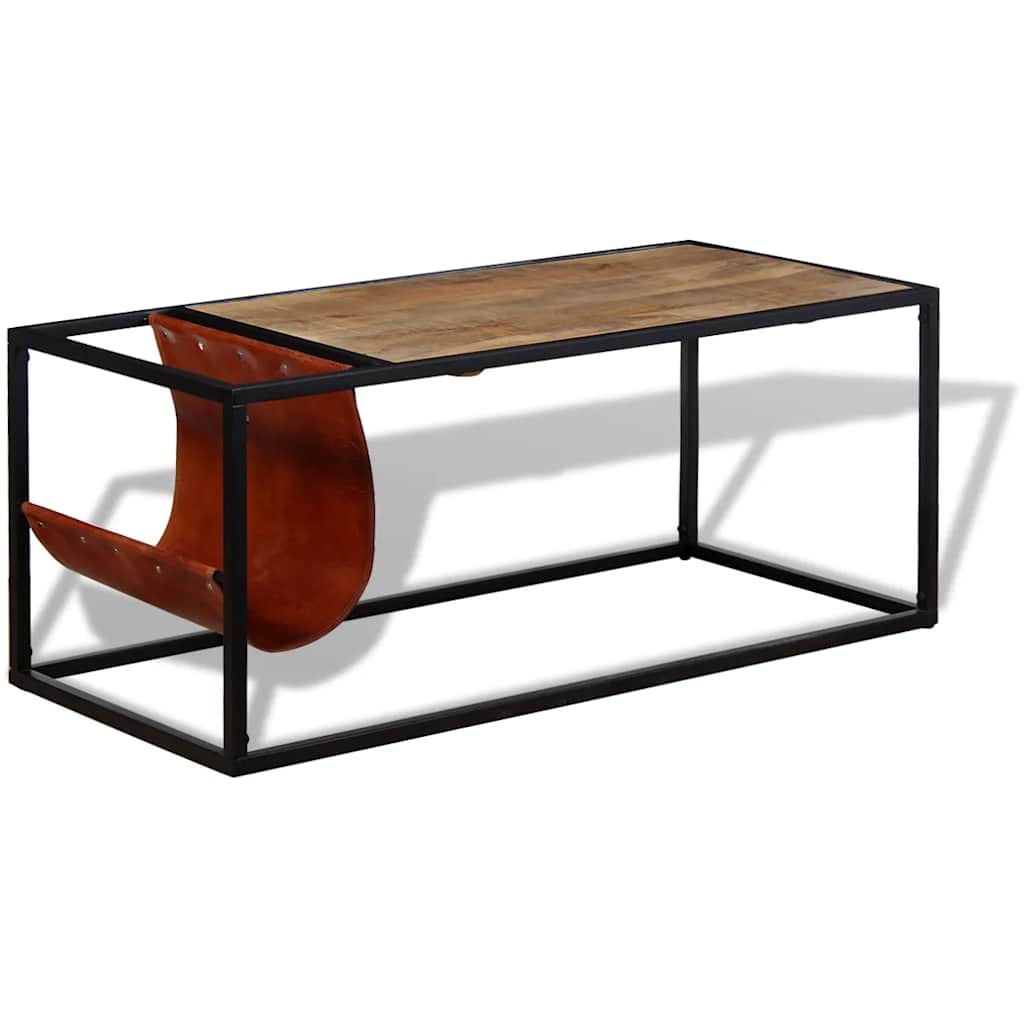 244241 vidaXL Coffee Table with Genuine Leather Magazine Holder 110x50x45 cm