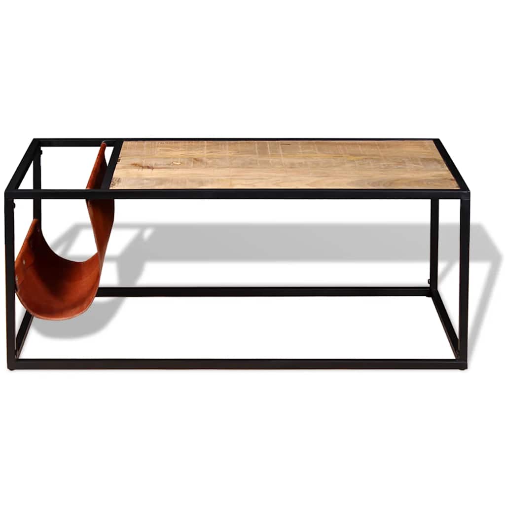 244241 vidaXL Coffee Table with Genuine Leather Magazine Holder 110x50x45 cm