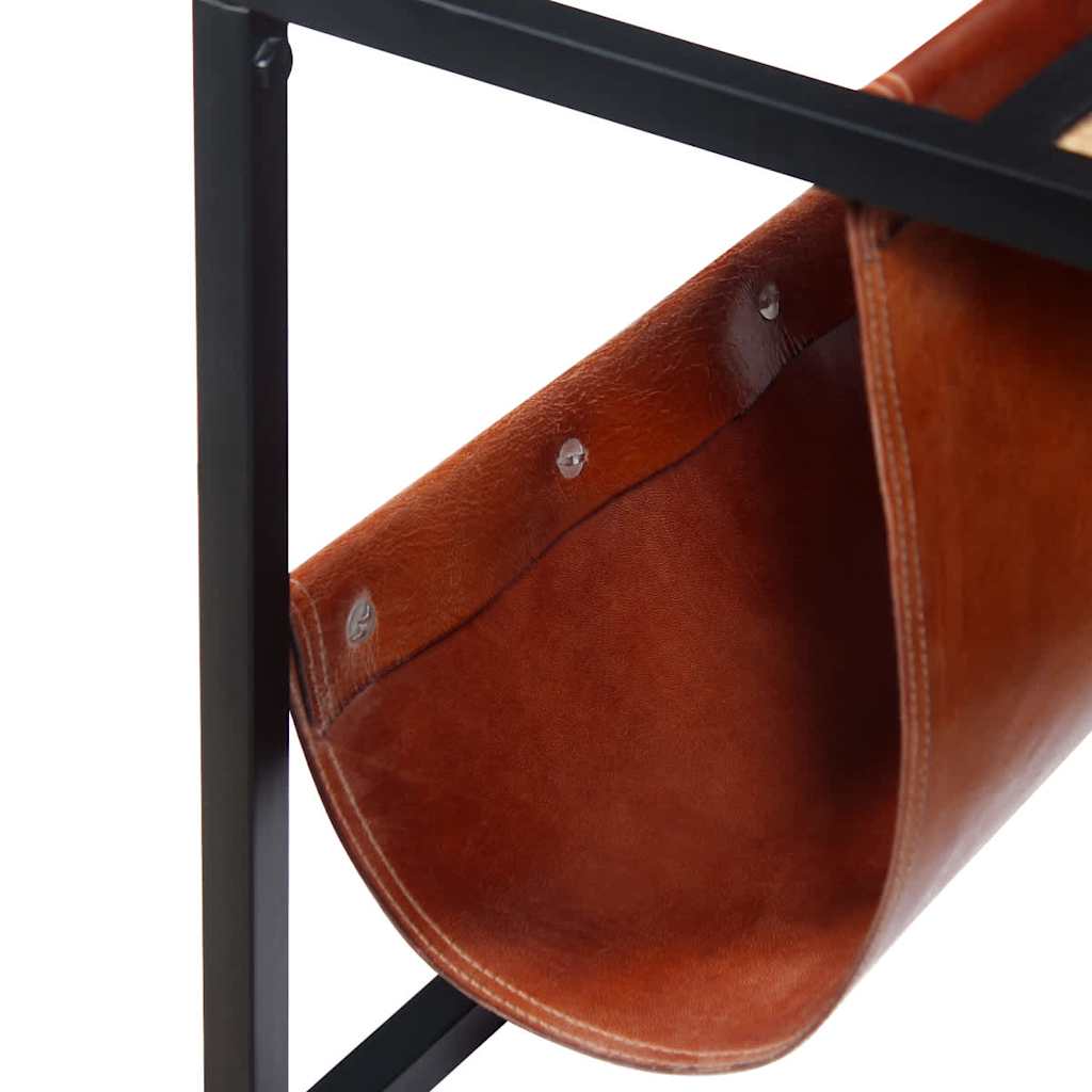 244241 vidaXL Coffee Table with Genuine Leather Magazine Holder 110x50x45 cm