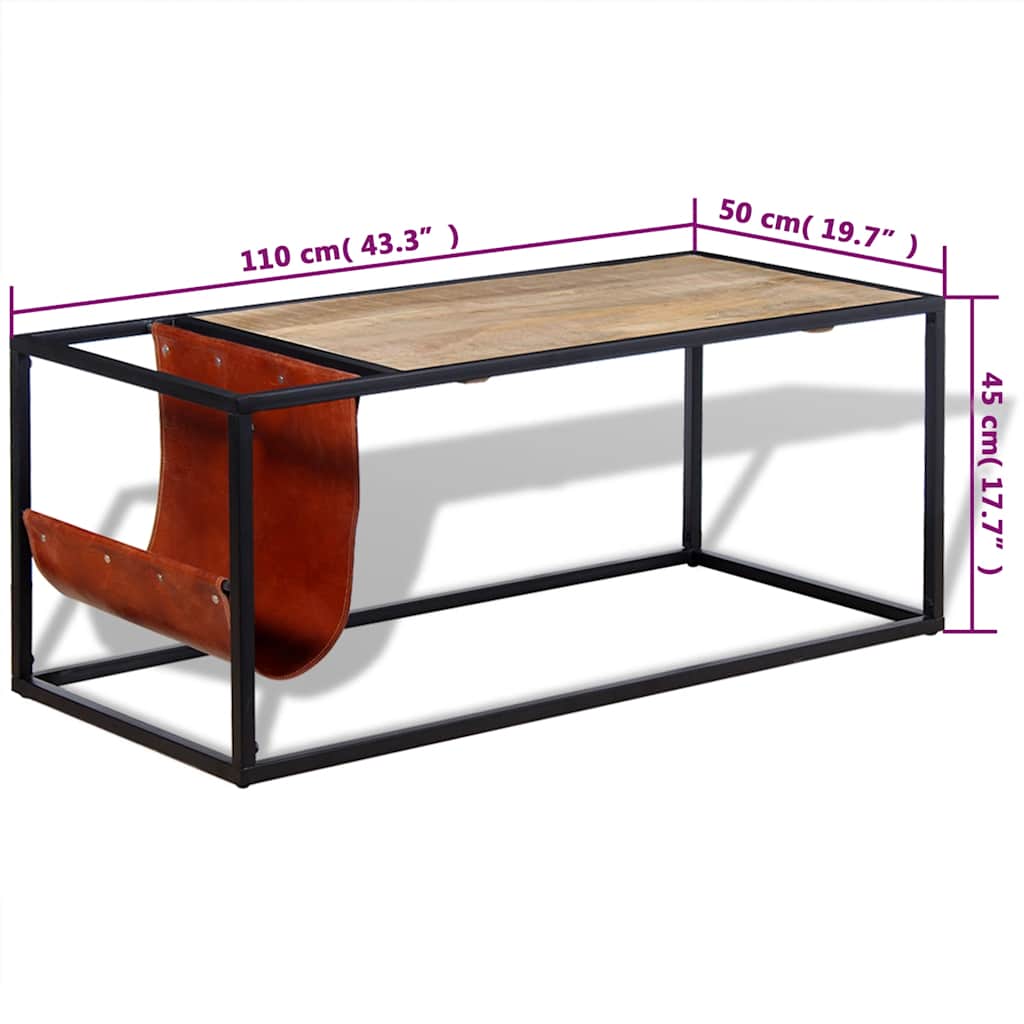 244241 vidaXL Coffee Table with Genuine Leather Magazine Holder 110x50x45 cm