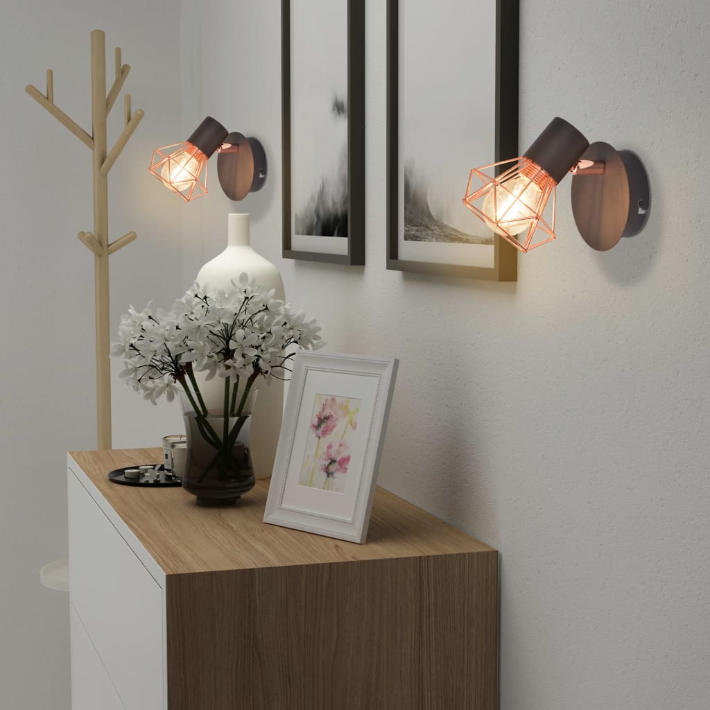 vidaXL Wall Lamp 2 pcs E14 Black and Copper