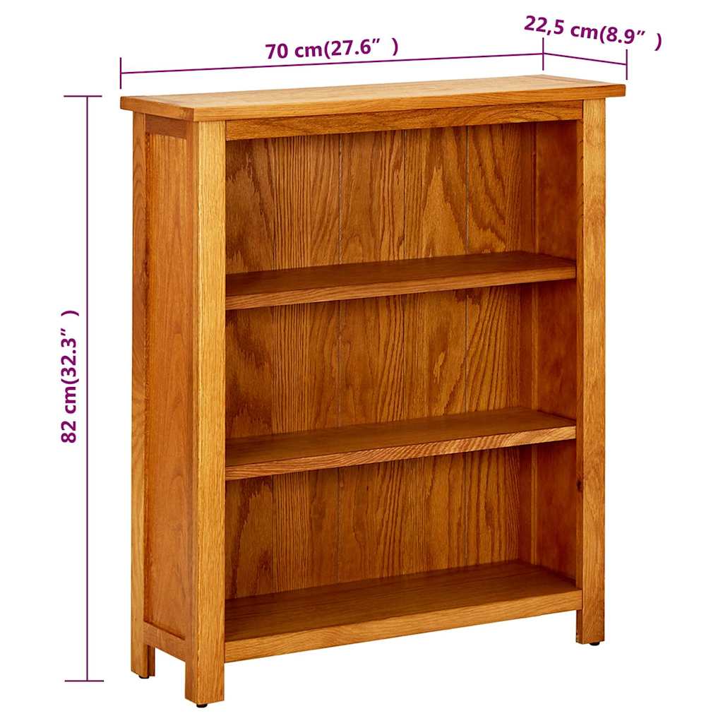 244468 vidaXL 3-Tier Bookcase 70x22,5x82 cm Solid Oak Wood
