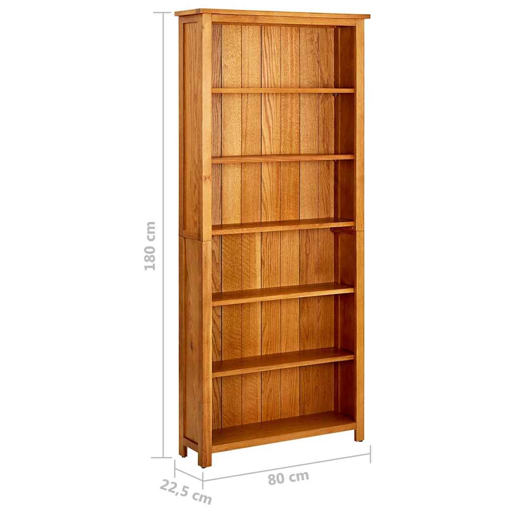 244470 vidaXL 6-Tier Bookcase 80x22,5x180 cm Solid Oak Wood