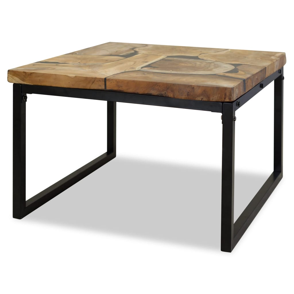 Coffee Table | Black and Brown | Real teak with black resin, Steel
