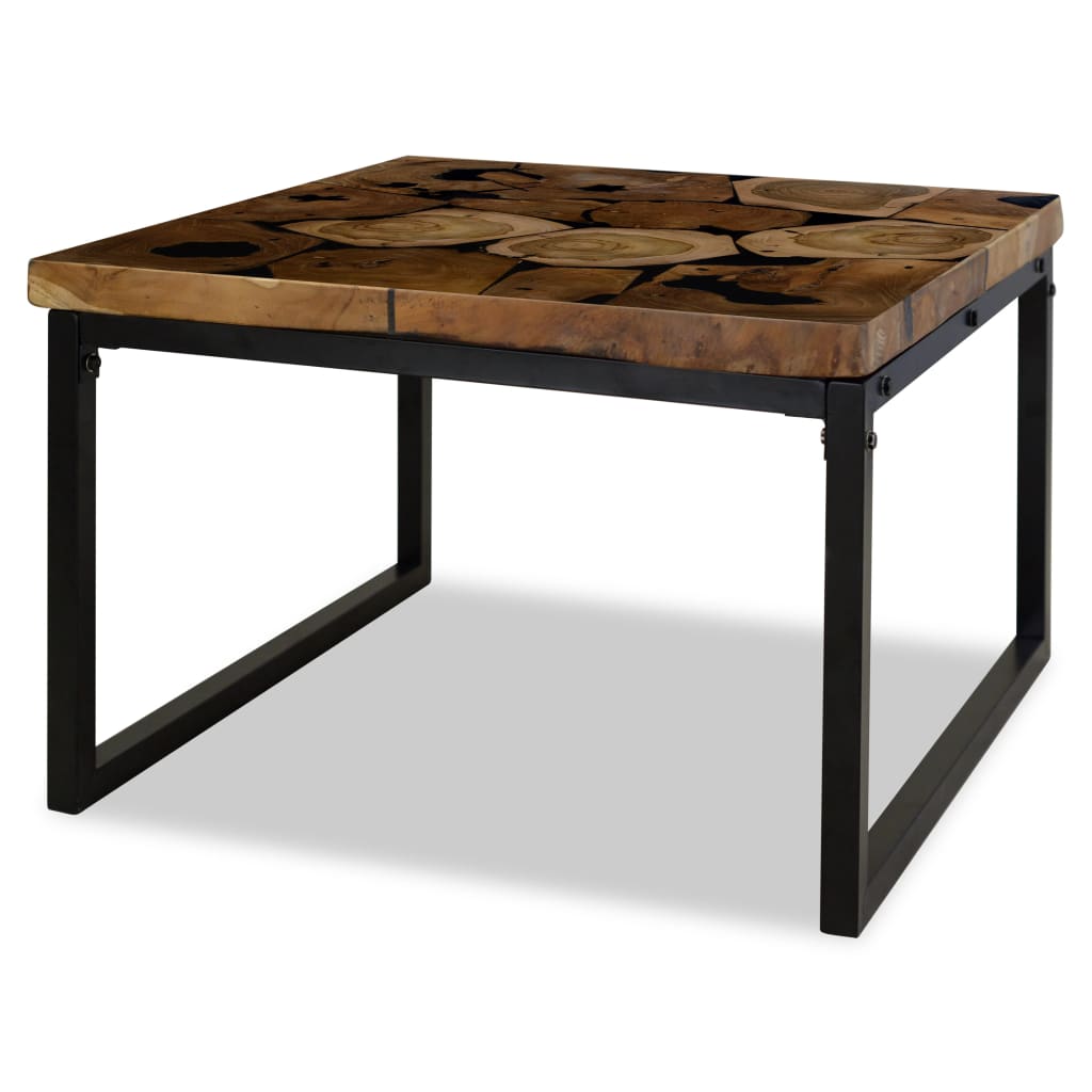 Coffee Table | Black and Brown | Real teak with black resin, Steel