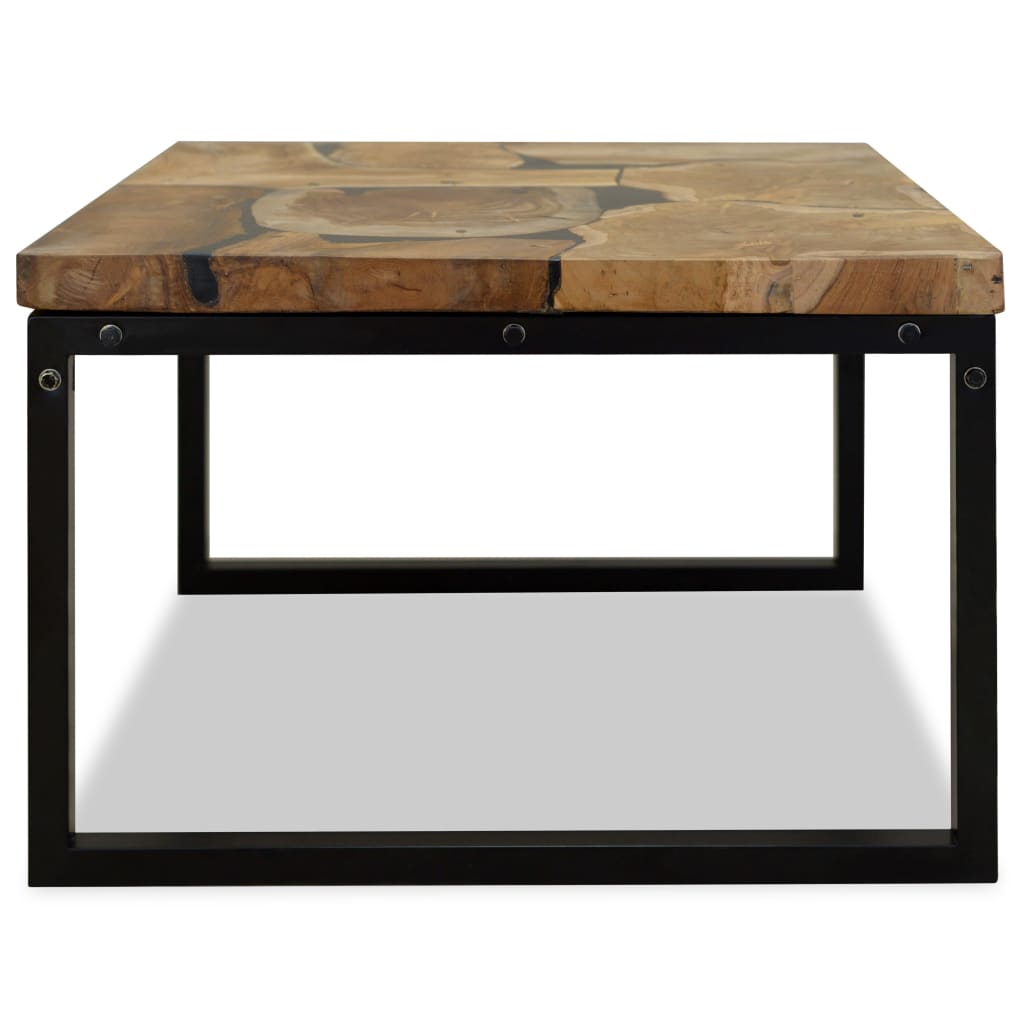 Coffee Table | Black and Brown | Real teak with black resin, Steel