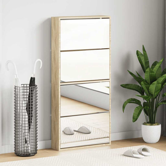 Shoe Rack | Oak | Engineered wood, Mirror | 63x17x134 cm | Shoe Rack