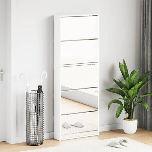 Shoe Cabinet 5-Layer Mirror White 63x17x169,5 cm