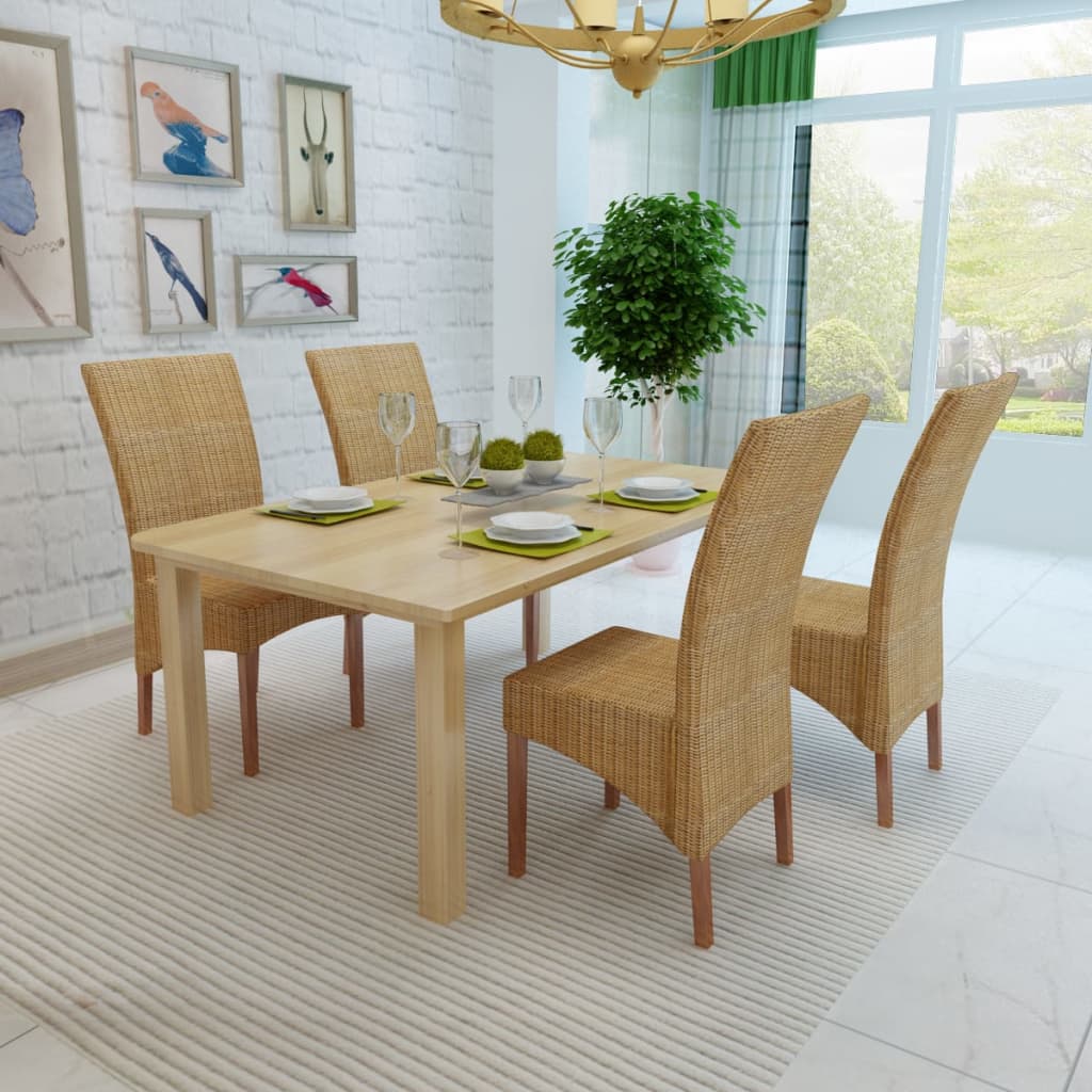 vidaXL Dining Chairs 4 pcs Brown Natural Rattan