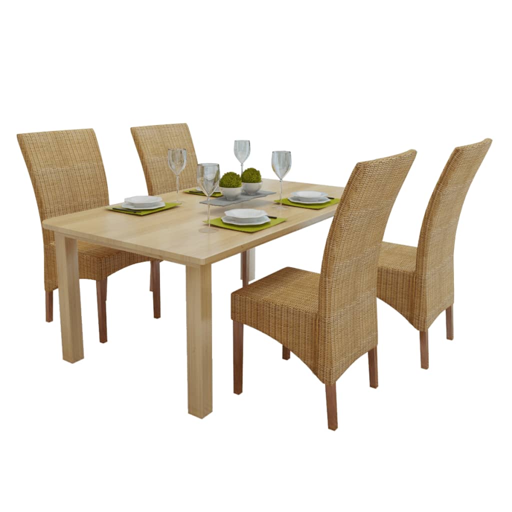 vidaXL Dining Chairs 4 pcs Brown Natural Rattan