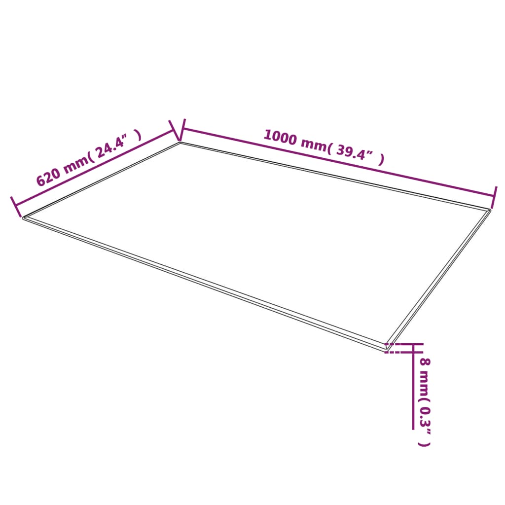 vidaXL Table Top Tempered Glass Rectangular 1000x620 mm