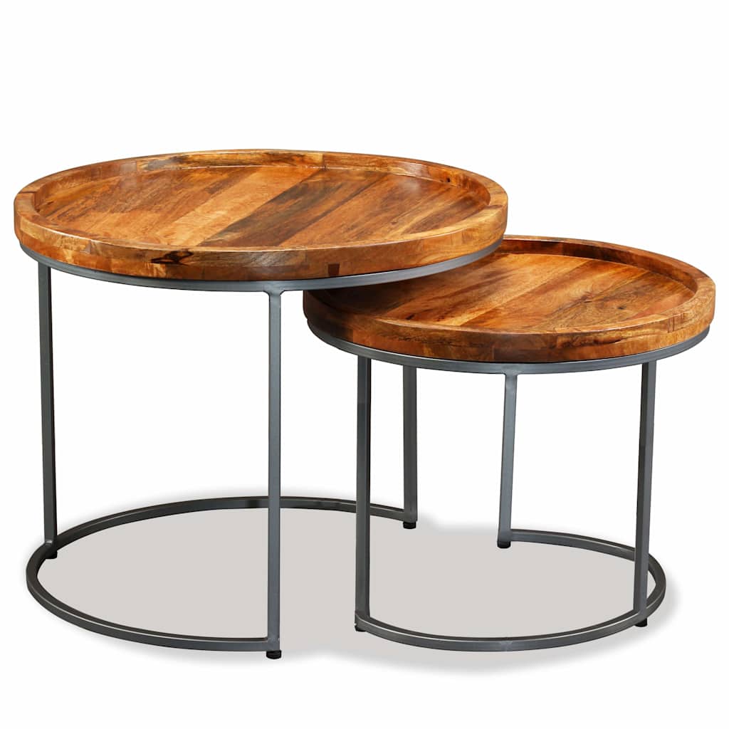 244585 vidaXL Side Table Set 2 Pieces Solid Mango Wood