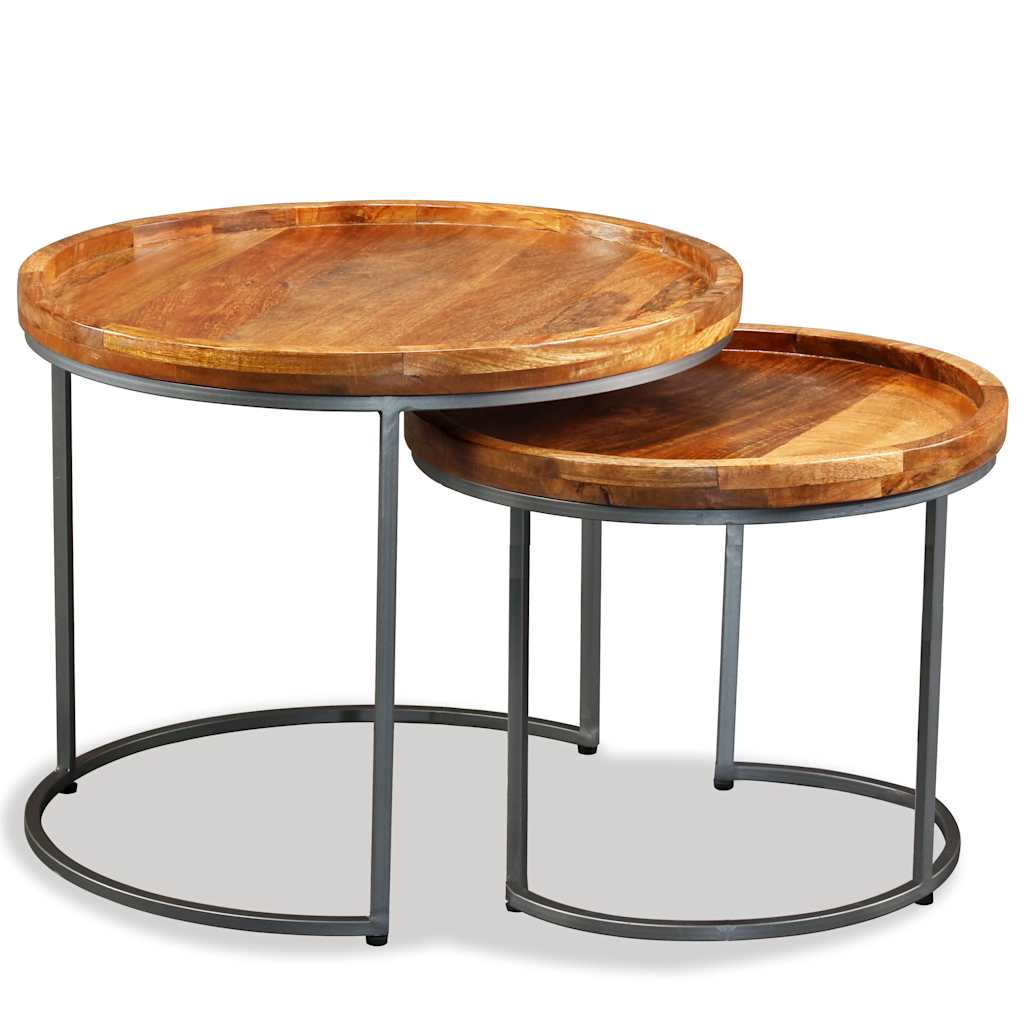 244585 vidaXL Side Table Set 2 Pieces Solid Mango Wood