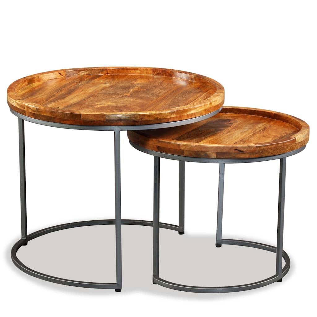 244585 vidaXL Side Table Set 2 Pieces Solid Mango Wood