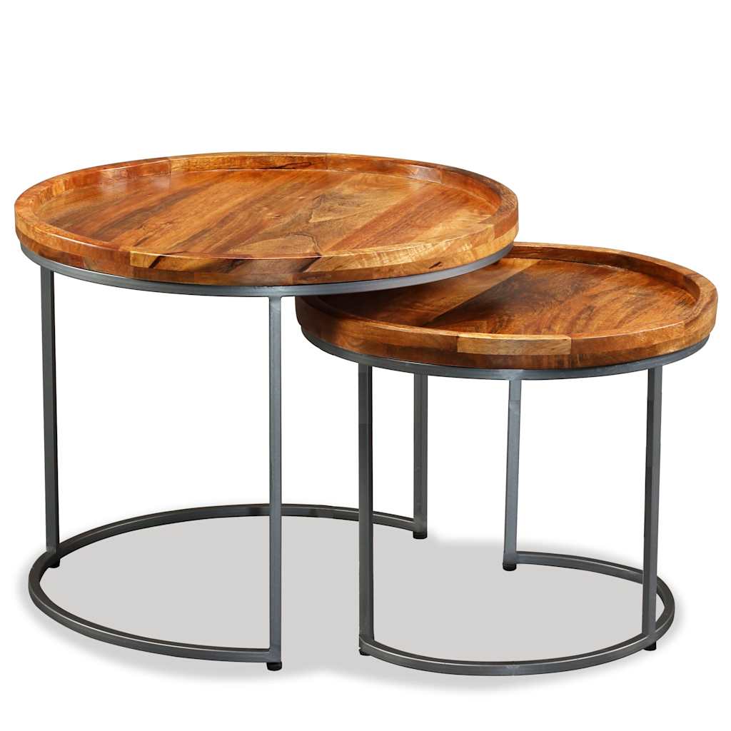 244585 vidaXL Side Table Set 2 Pieces Solid Mango Wood