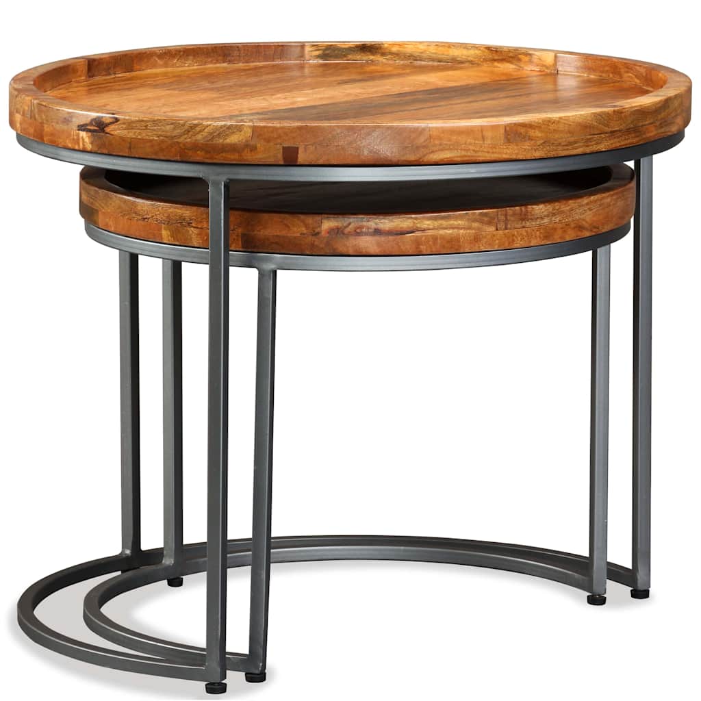 244585 vidaXL Side Table Set 2 Pieces Solid Mango Wood