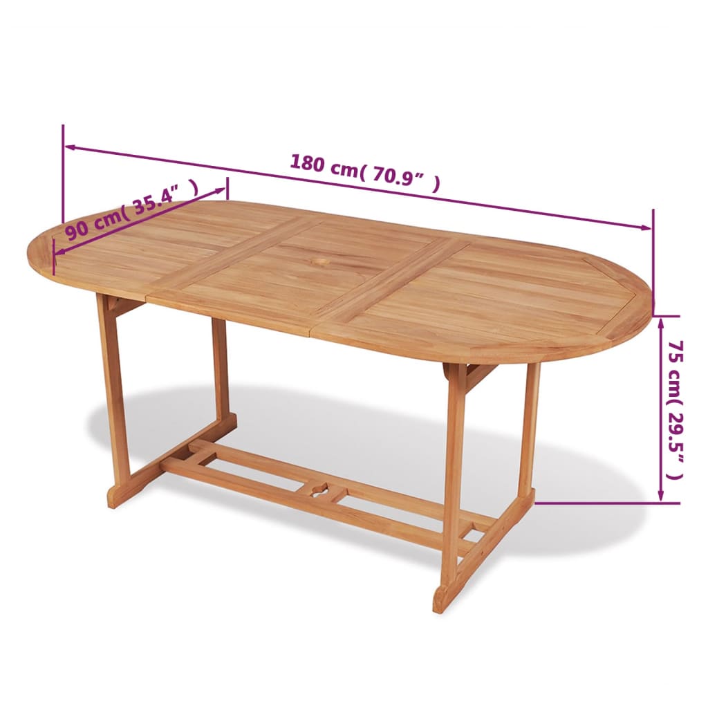 vidaXL Garden Table 180x90x75 cm Solid Teak Wood