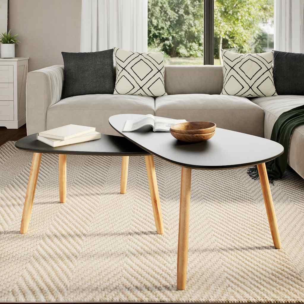 Coffee Table Set 2 Pieces Solid Pinewood Black