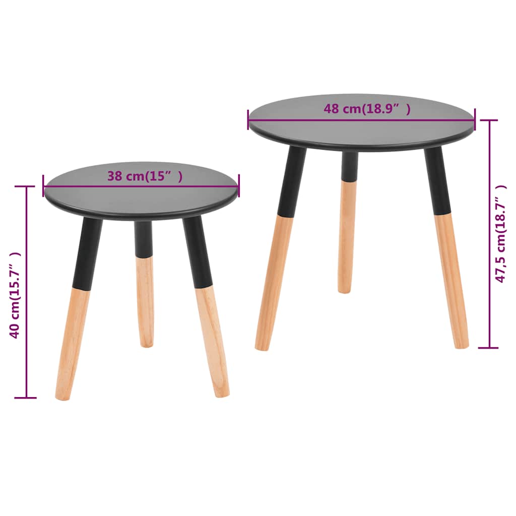 244735 vidaXL Side Table Set 2 Pieces Solid Pinewood Black
