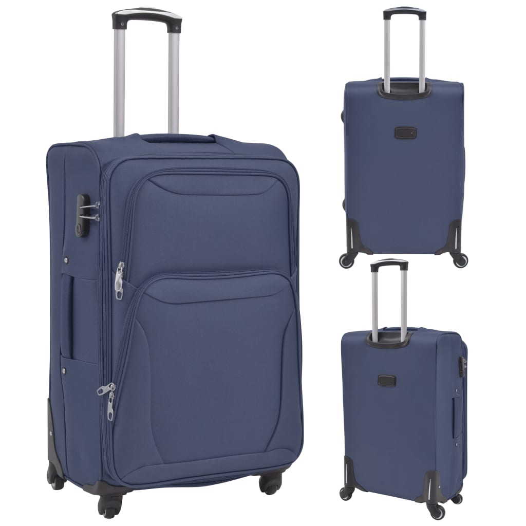 vidaXL 3 Piece Soft Case Trolley Set Navy Blue